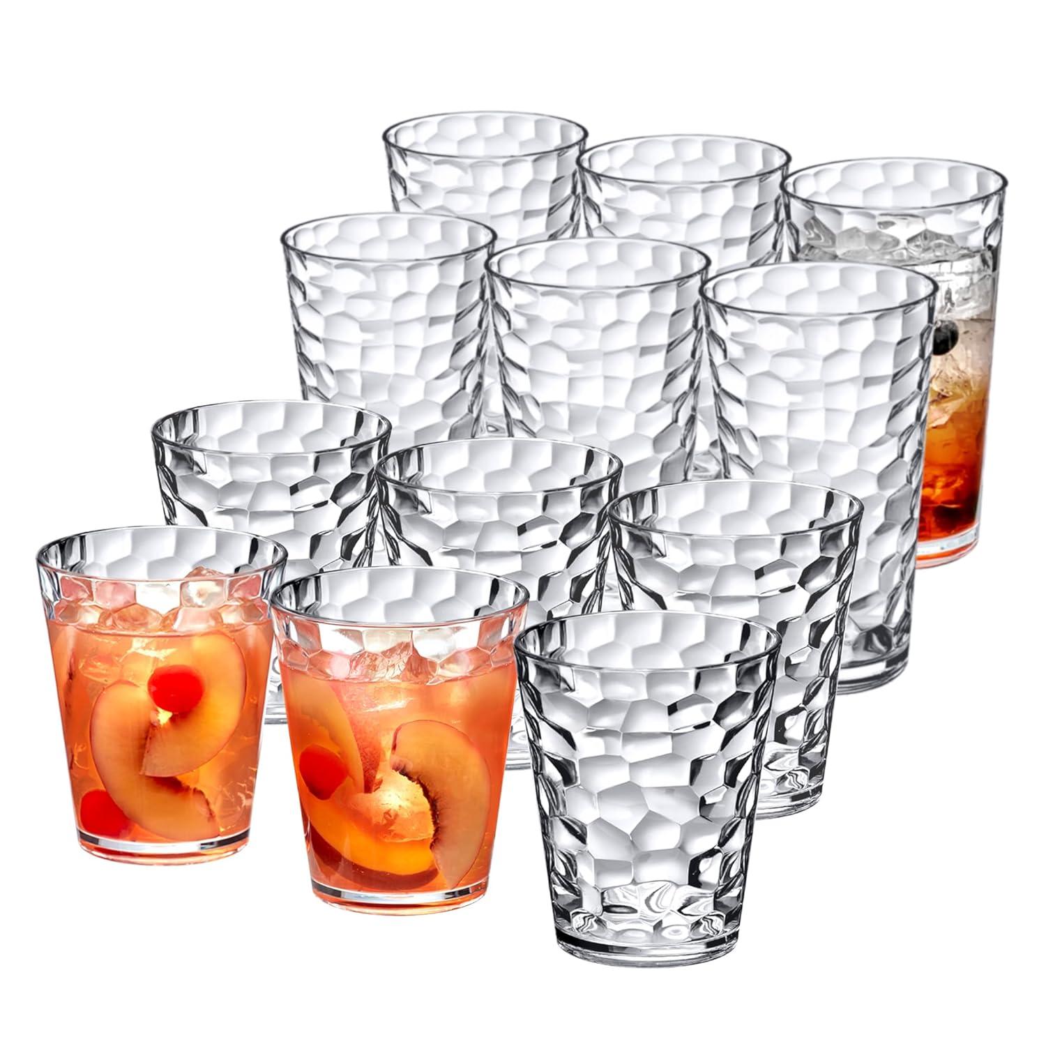 Amazing Abby - Iceberg - 16-Ounce and 24-Ounce Plastic Tumblers (Set of 12), Plastic Drinking Glasses, All-Clear Reusable Plastic Cups, Stackable, BPA-Free, Shatter-Proof, Dishwasher-Safe