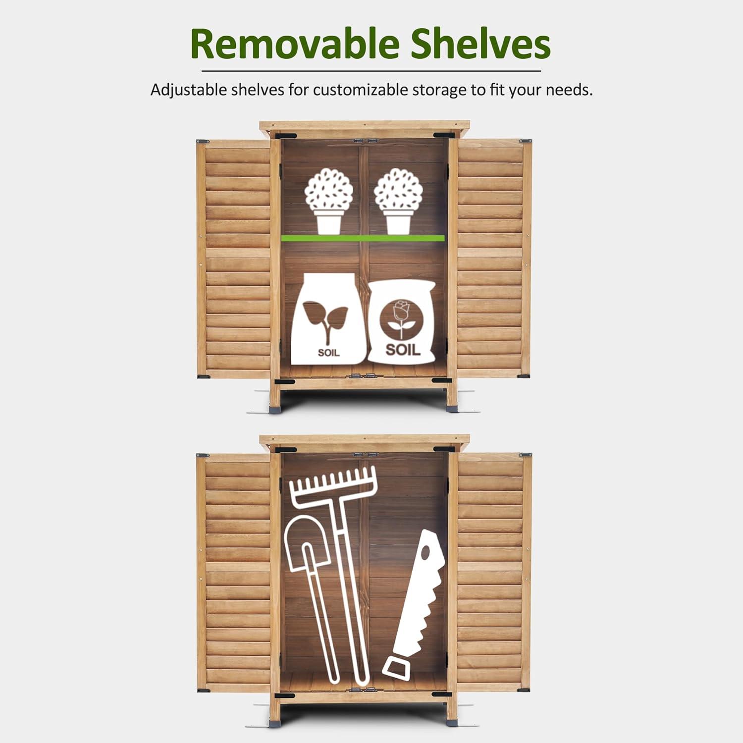 24.6 in. W x 18 in. D Outdoor Wood Storage Cabinet，Garden Wooden Tool Shed with Double Doors