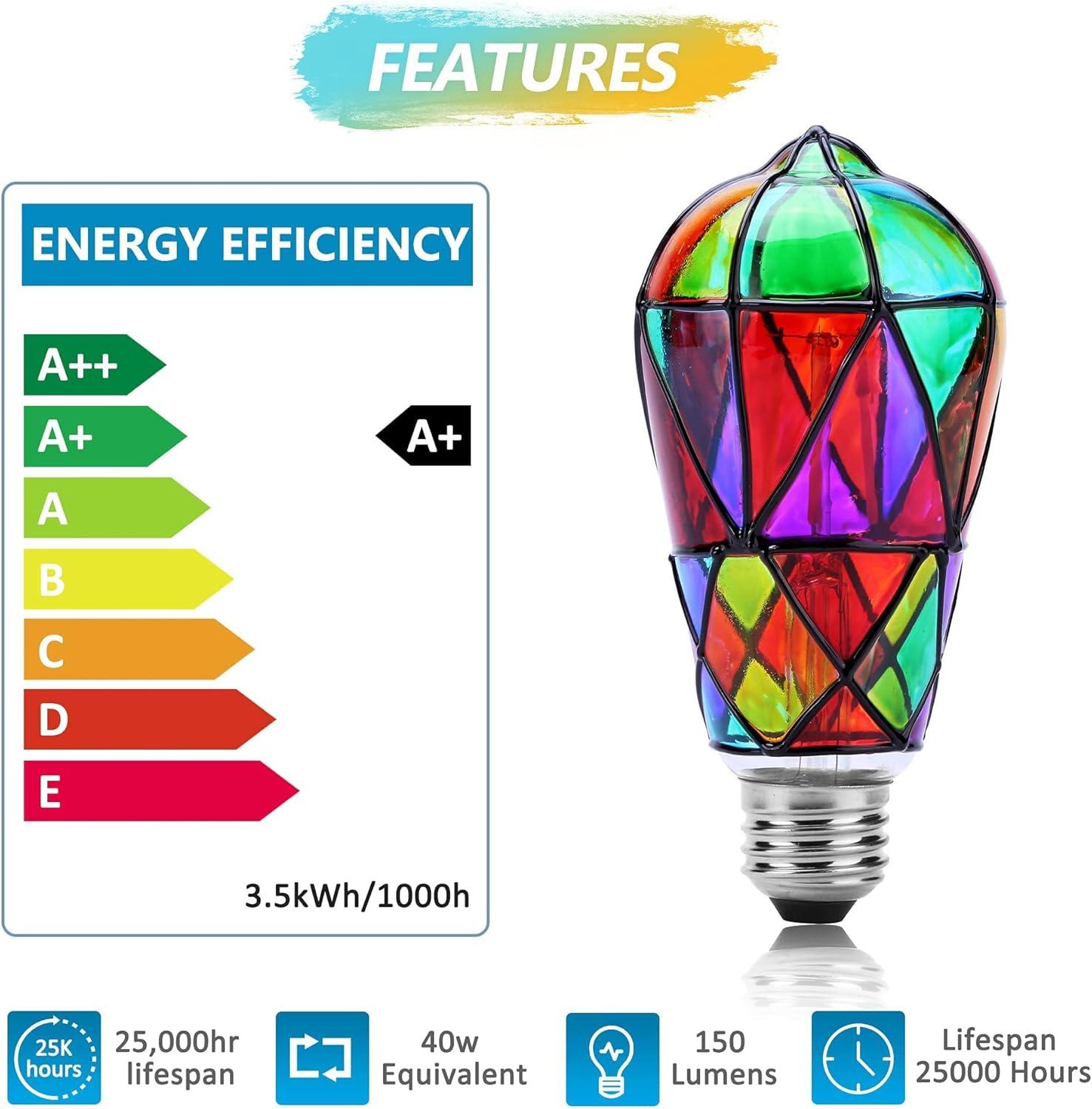 Rainbow Stained Glass LED Edison Bulbs, 4-Pack, E26 Base