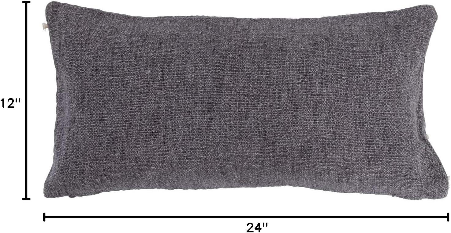 Gray Cotton Lumbar Pillow with Appliqued Rope Embroidery, 24" x 12"