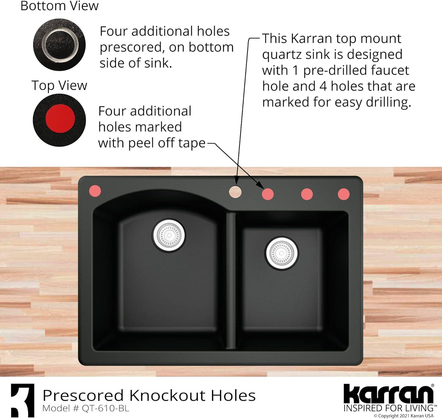 Karran Drop-in Quartz Composite 33'' X 22'' 1-Hole 60/40 Double Bowl Kitchen Sink