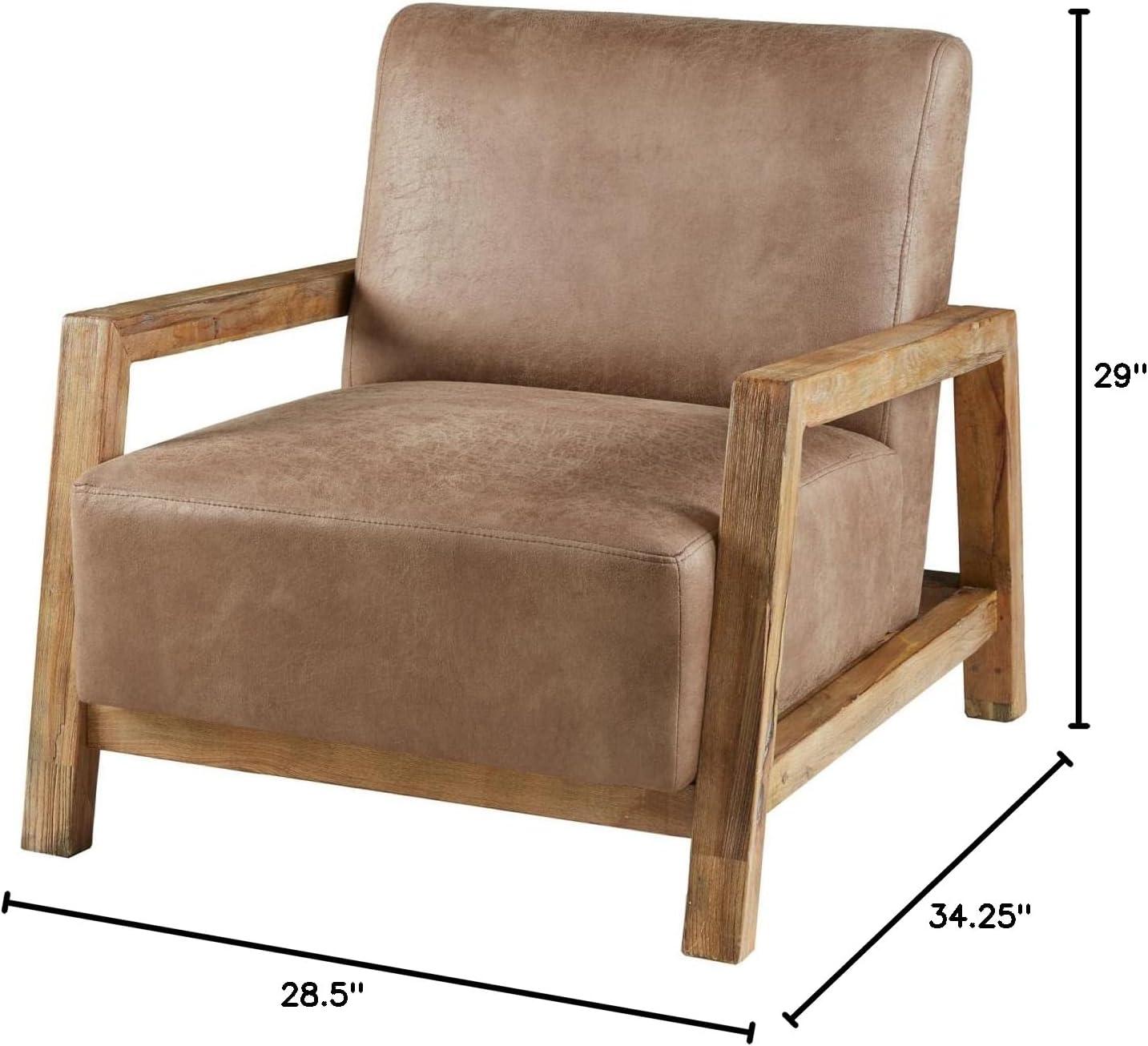 Easton Accent Chair Taupe/Natural: Solid Wood Arms, Reclaimed Finish, Polyurethane Leather
