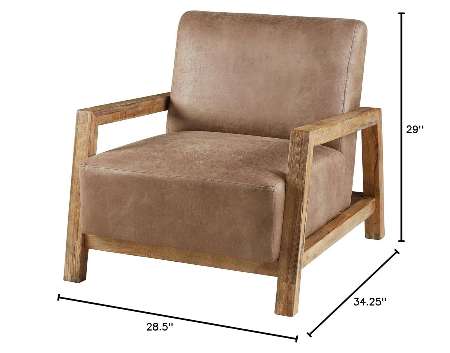 Easton Accent Chair Taupe/Natural: Solid Wood Arms, Reclaimed Finish, Polyurethane Leather