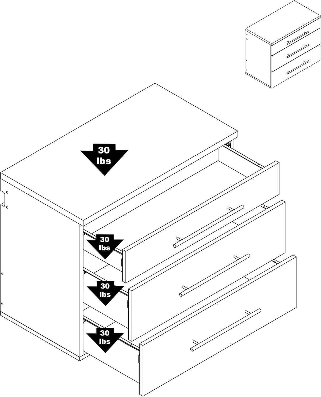 Versatile Wall-Mounted Black Laminated Composite Wood 3-Drawer Cabinet