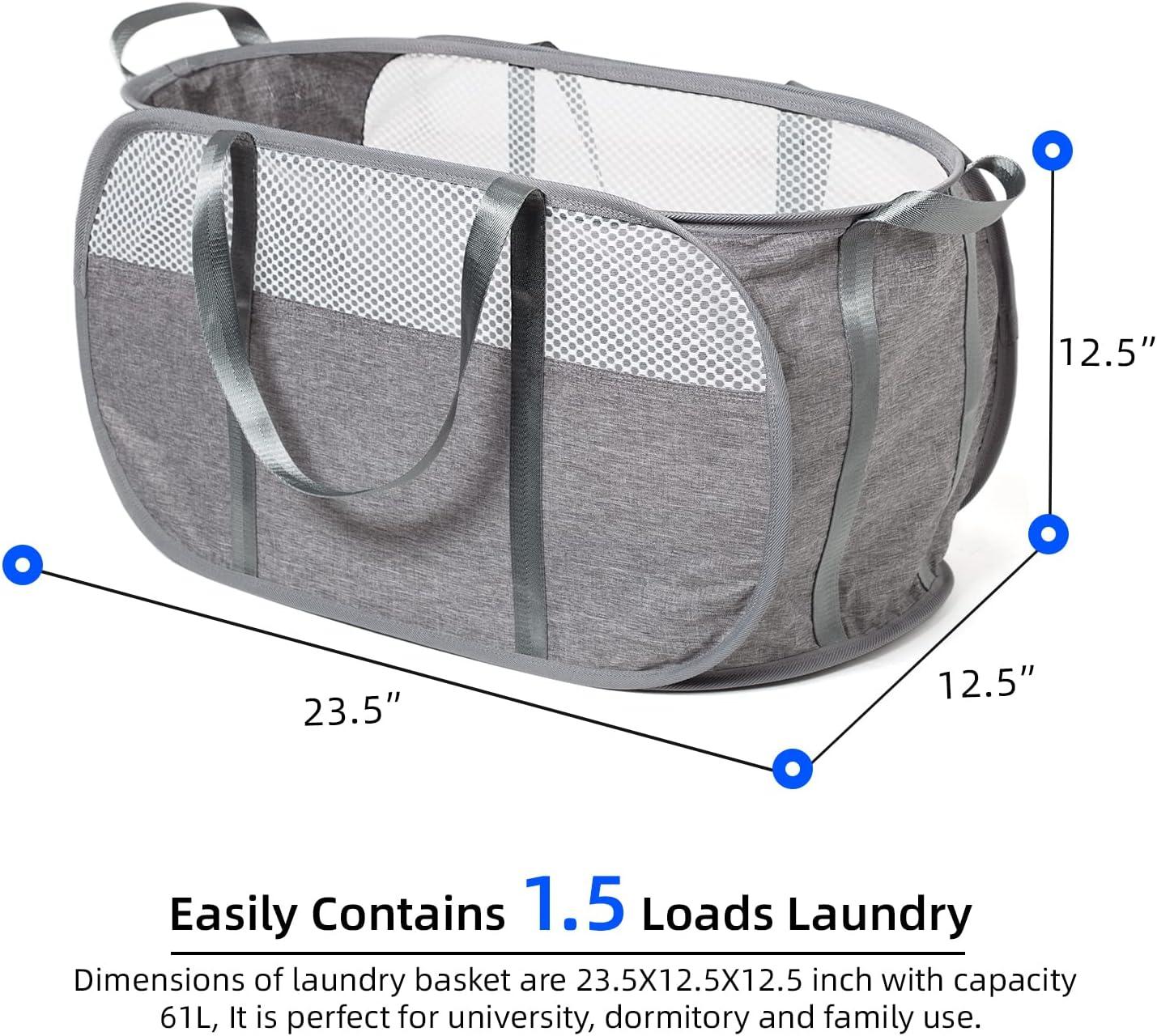 Pop-Up Laundry Hamper with Reinforced U-Shaped Handle - 1.5 Load Capacity Collapsible Basket, Magnetic Closure, Anti-Snap Safety Design, Fits in Washer/Dryer Gaps