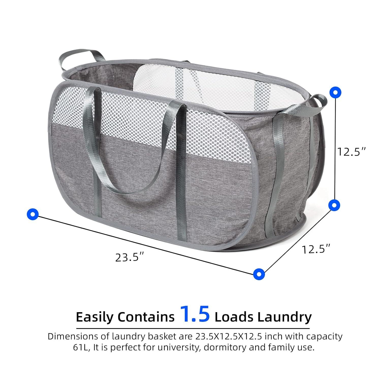 Pop-Up Laundry Hamper with Reinforced U-Shaped Handle - 1.5 Load Capacity Collapsible Basket, Magnetic Closure, Anti-Snap Safety Design, Fits in Washer/Dryer Gaps
