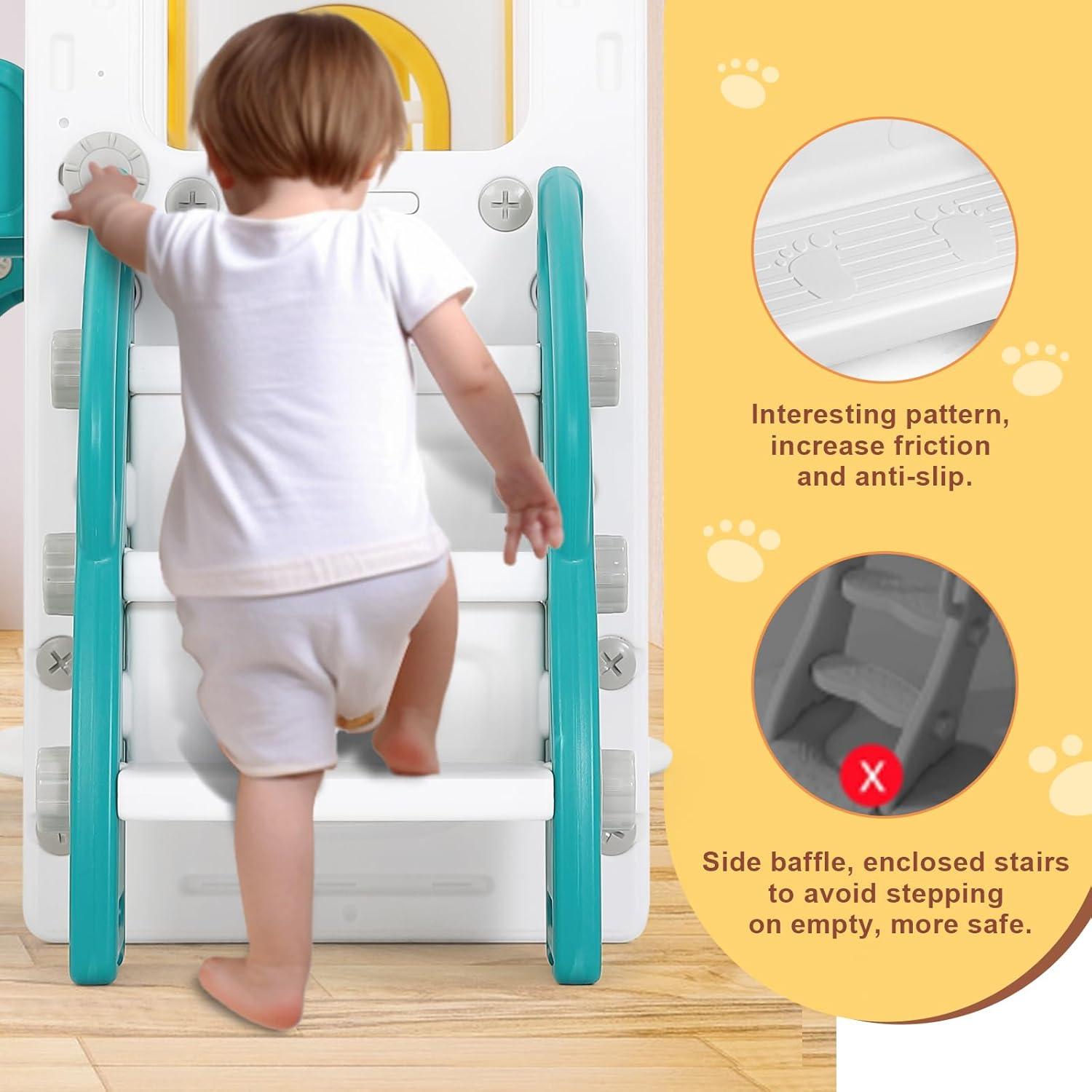 10 in 1 Toddler Slide, Age 1-3 with Swing, Basketball Hoop and Telescope, Kid Slide for Toddlers, Indoor Outdoor Playset Toddler Playground