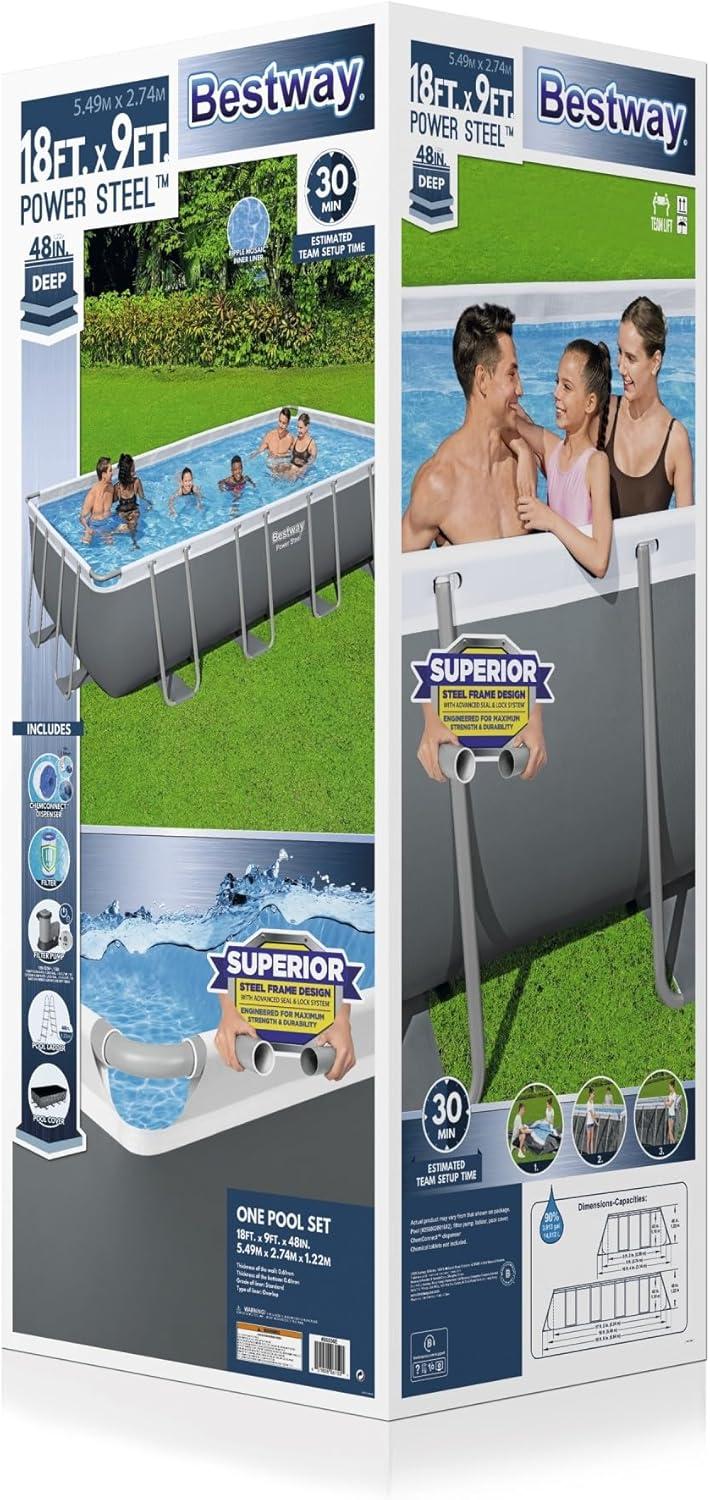 Bestway Power Steel 18' x 9' x 48" Rectangular Above Ground Swimming Pool Set