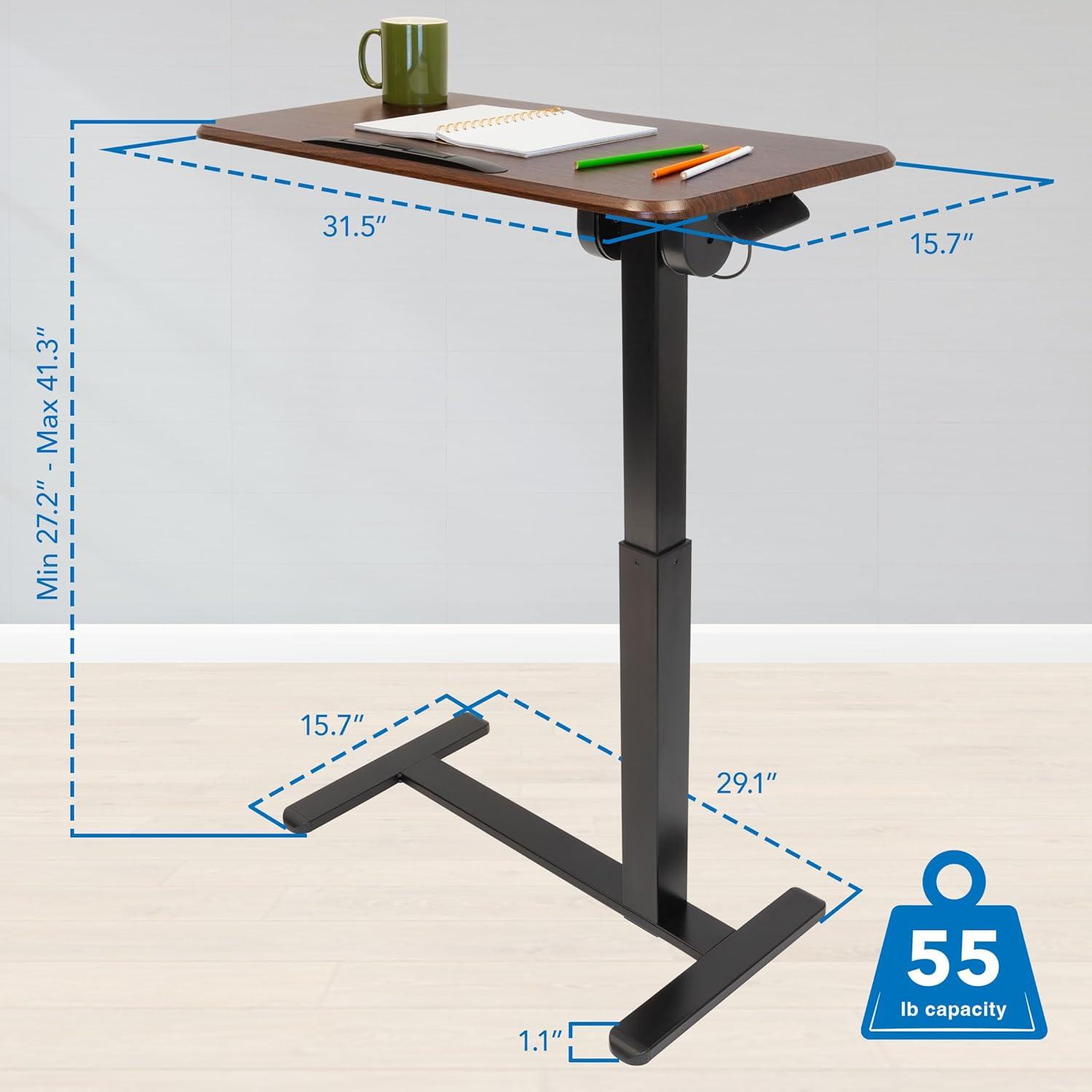 Mount-It! Height Adjustable Overbed Desk and Table with Tilting Tabletop | Overbed Medical Table with Wheels | Dark Walnut