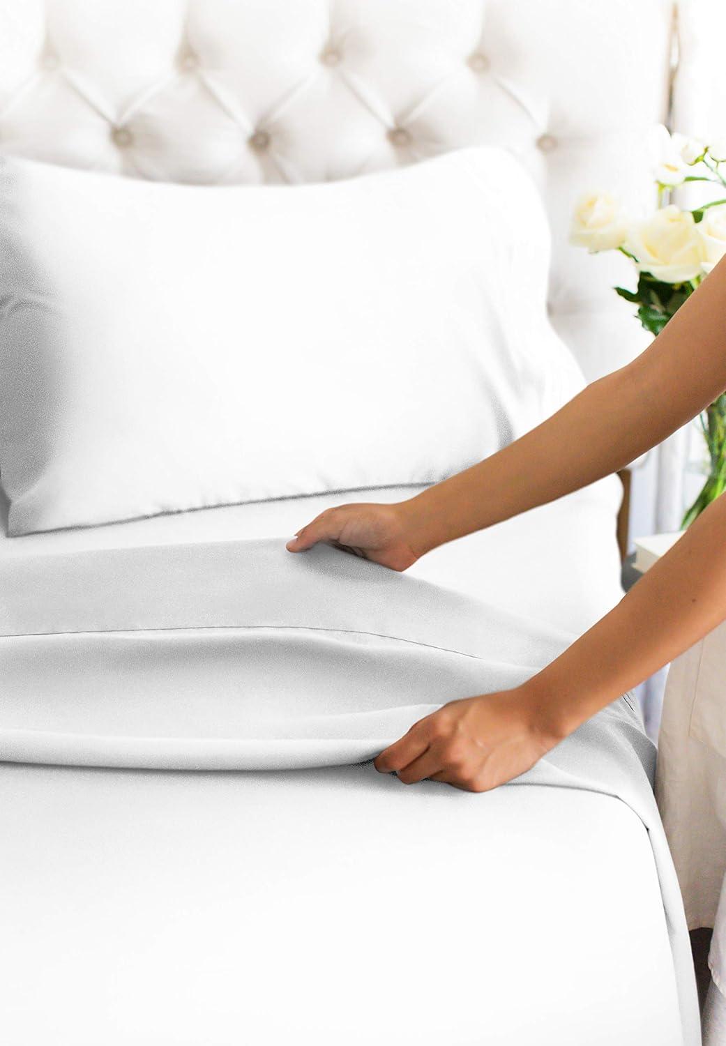 CGK Linens Luxury 1000 Thread Count 4 Piece Sheet Set - Soft & Premium 100% Cotton Sateen in White, Size Twin