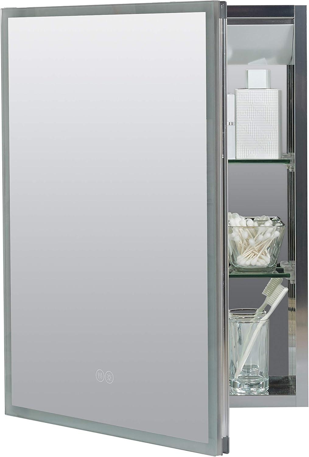 Arlot Recessed or Surface Mount Framed Medicine Cabinet with LED Lighting and Electrical Outlet