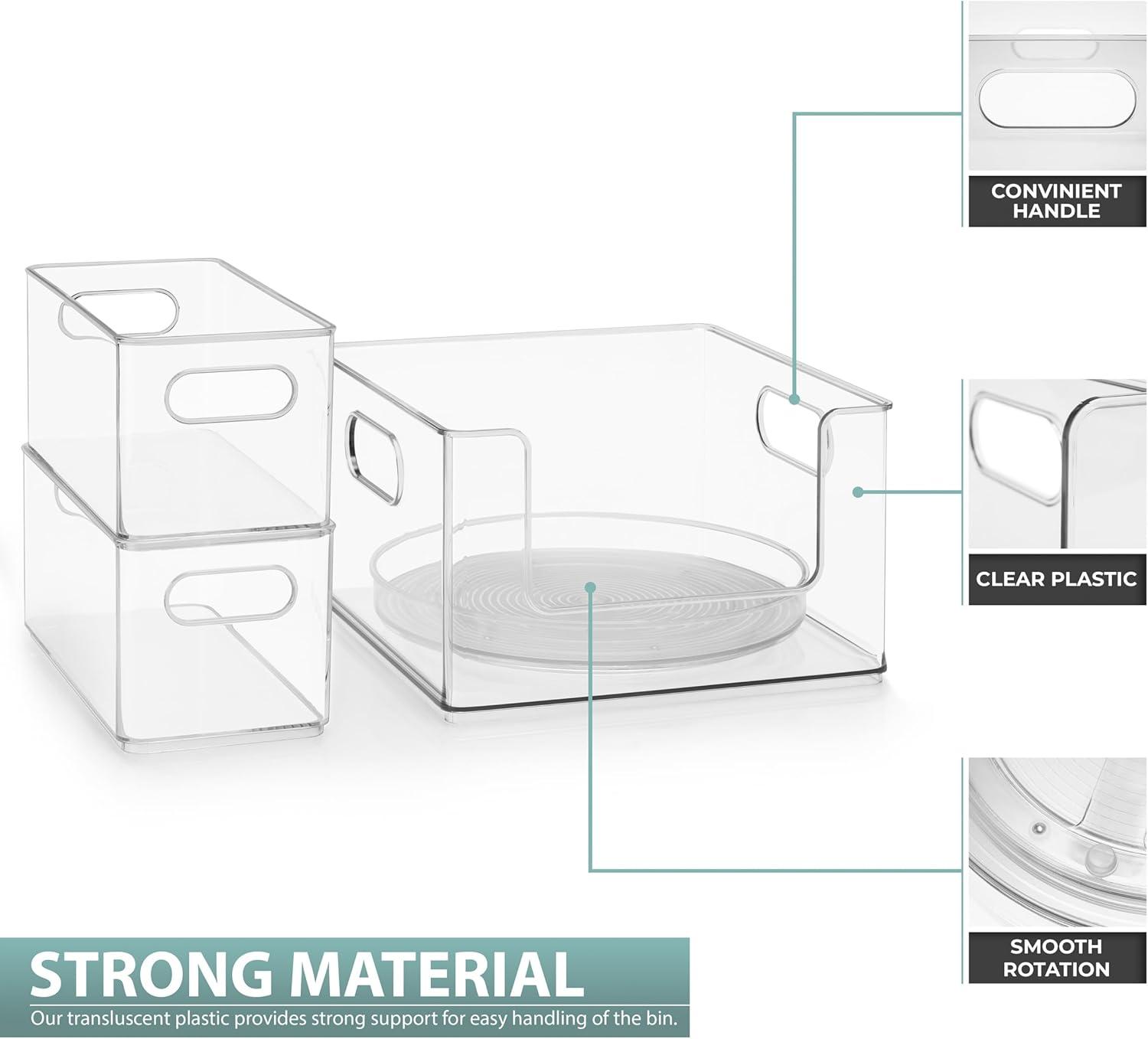 Sorbus Sorbus Pantry Organizers and Storage Set (Set of 4) 1 Large Stackable Storage Bin Open Front 2 Narrow Stackable Storage Bins 1 Lazy Susan Organizer for Fridge, Clear Pantry Storage Bins
