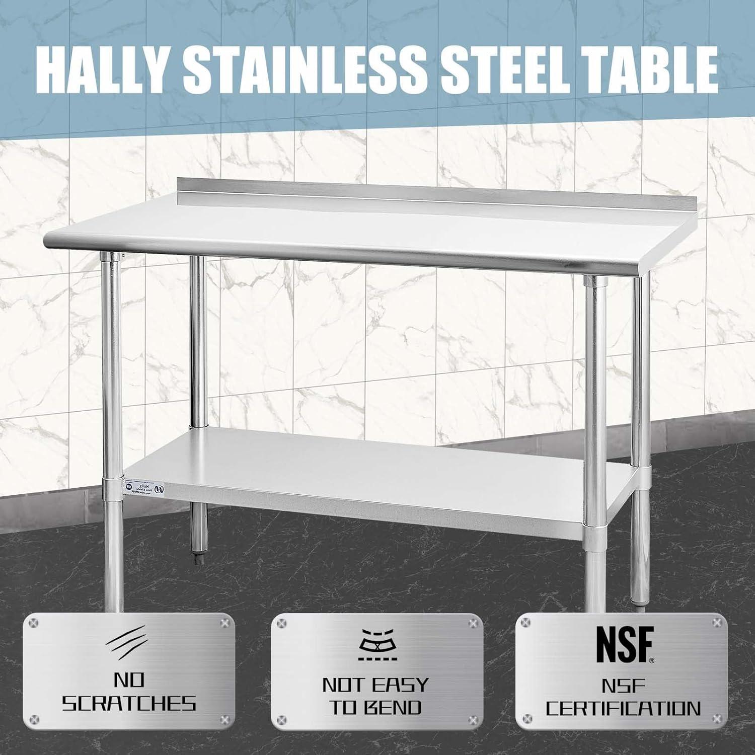 Hally 24x48 Stainless Steel Work Table with Undershelf and Backsplash