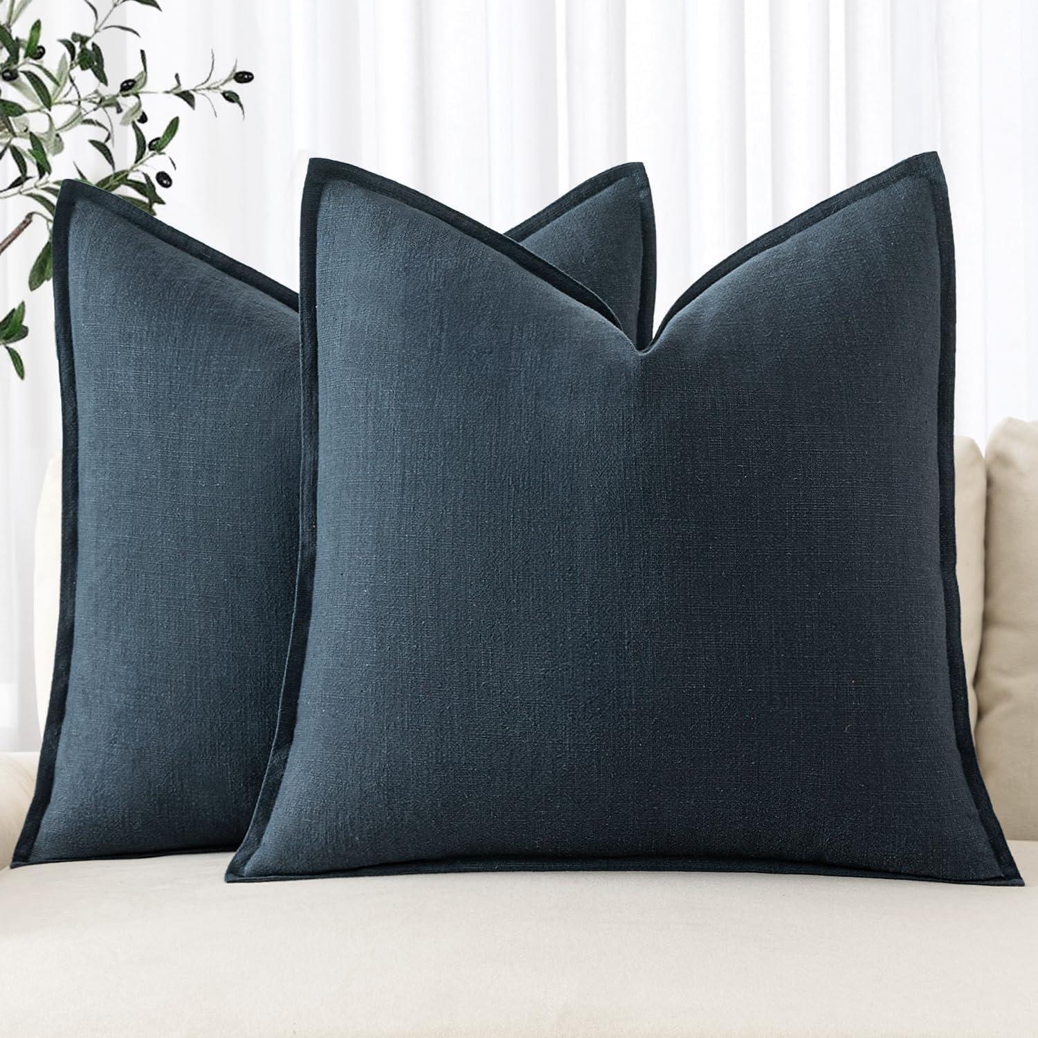 MIULEE Decorative Linen Pillow Covers 24x24 Inch Navy Blue ​Boho Farmhouse​ ​Neutral Couch Throw Pillows for Bed Pack of 2 Accent Outdoor Pillowcase Modern Sofa Cushion Livingroom Home Decor