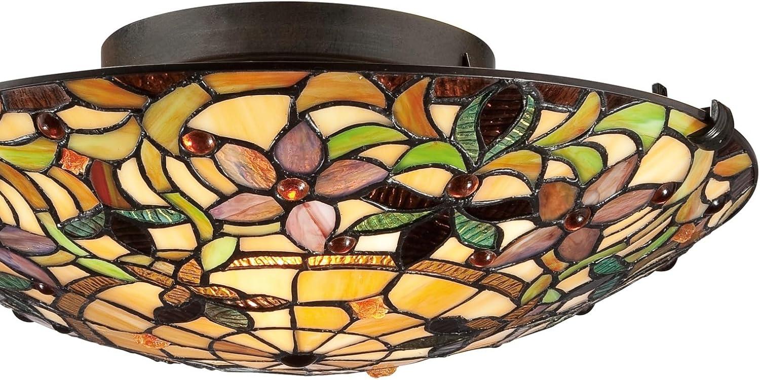 Quoizel TF1396SVB Tiffany 17" 2 Light Flush Mount in Vintage Bronze Finish Flowered