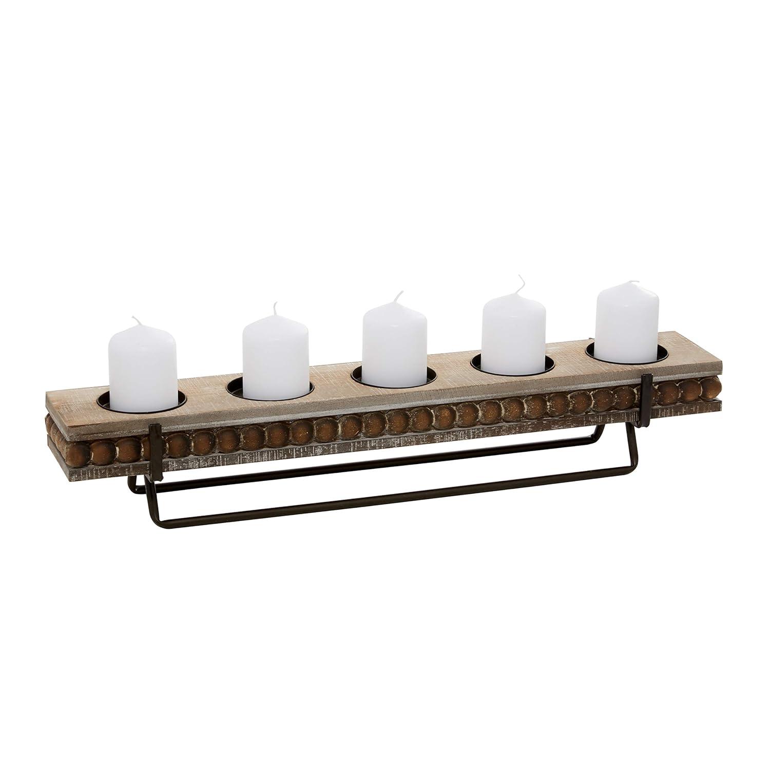 DecMode 5 Holder Brown Wooden Pillar Candelabra
