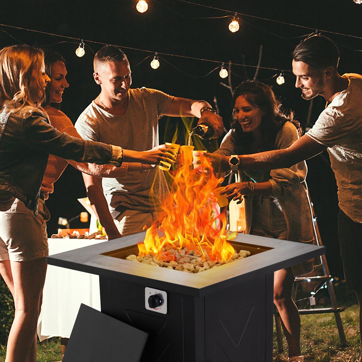 Magshion 28 inch Fire Pit Table 50,000 BTU Propane Gas Fire Pit Table with Lava Rocks and Metal Lid for Outdoor Patio Backyard, Black