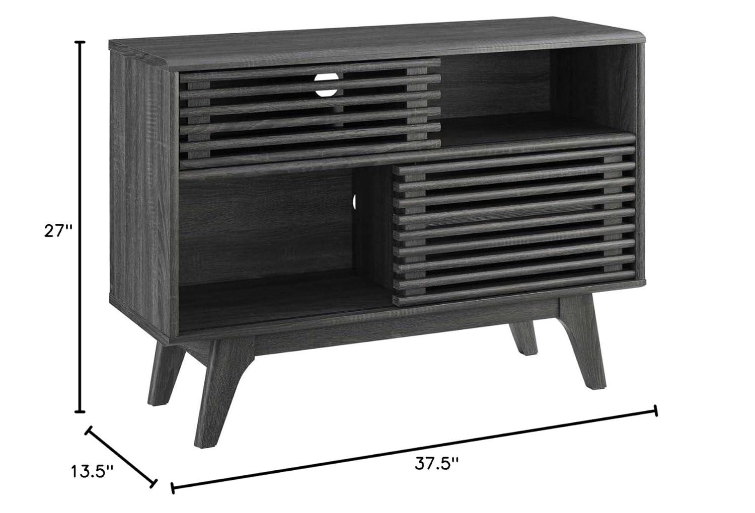 Render Display TV Stand for TVs up to 48" Charcoal - Modway: Modern Media Storage, Slatted Door, Cable Management