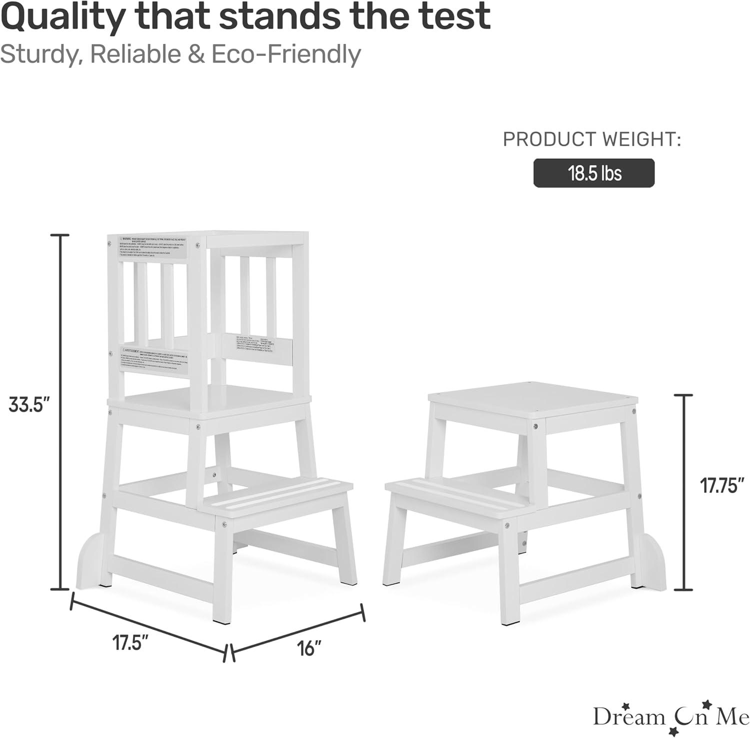 Dream On Me 2-in-1 Funtastic Tower and Step Stool, Easy to Assemble, White