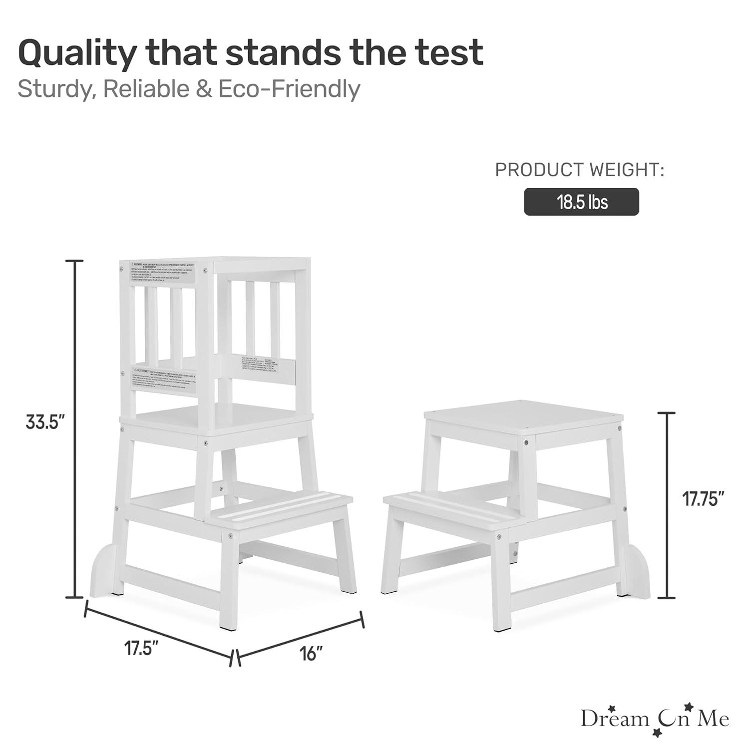 Dream On Me 2-in-1 Funtastic Tower and Step Stool, Easy to Assemble, White