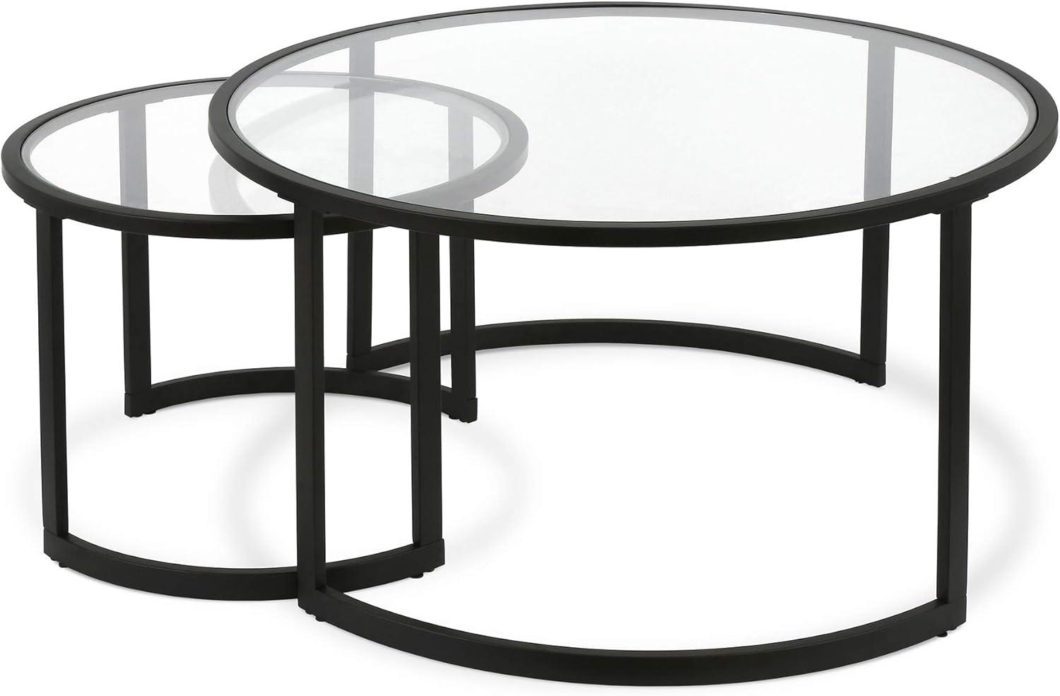 Ivalee 36" Glass And Steel Round Nested Coffee Tables