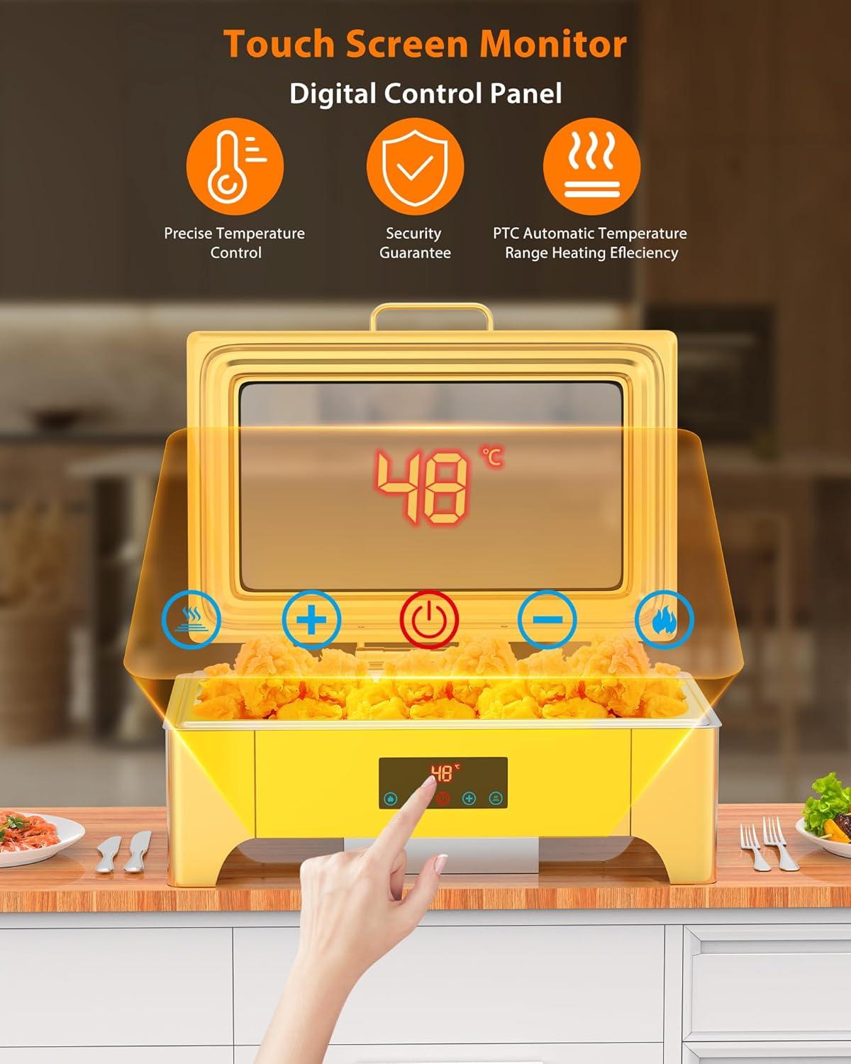 Gold Stainless Steel 9QT Electric Chafing Dish with Touch Screen