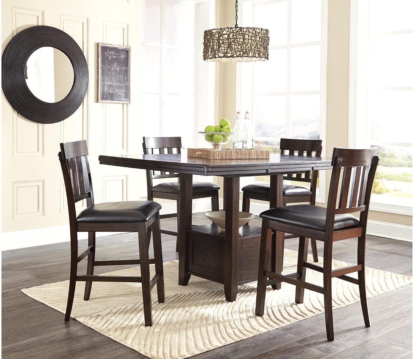 Counter Height Extendable Dining Table Dark Chestnut - Signature Design by Ashley: Removable Leaf, Seats 6, Wood Veneer