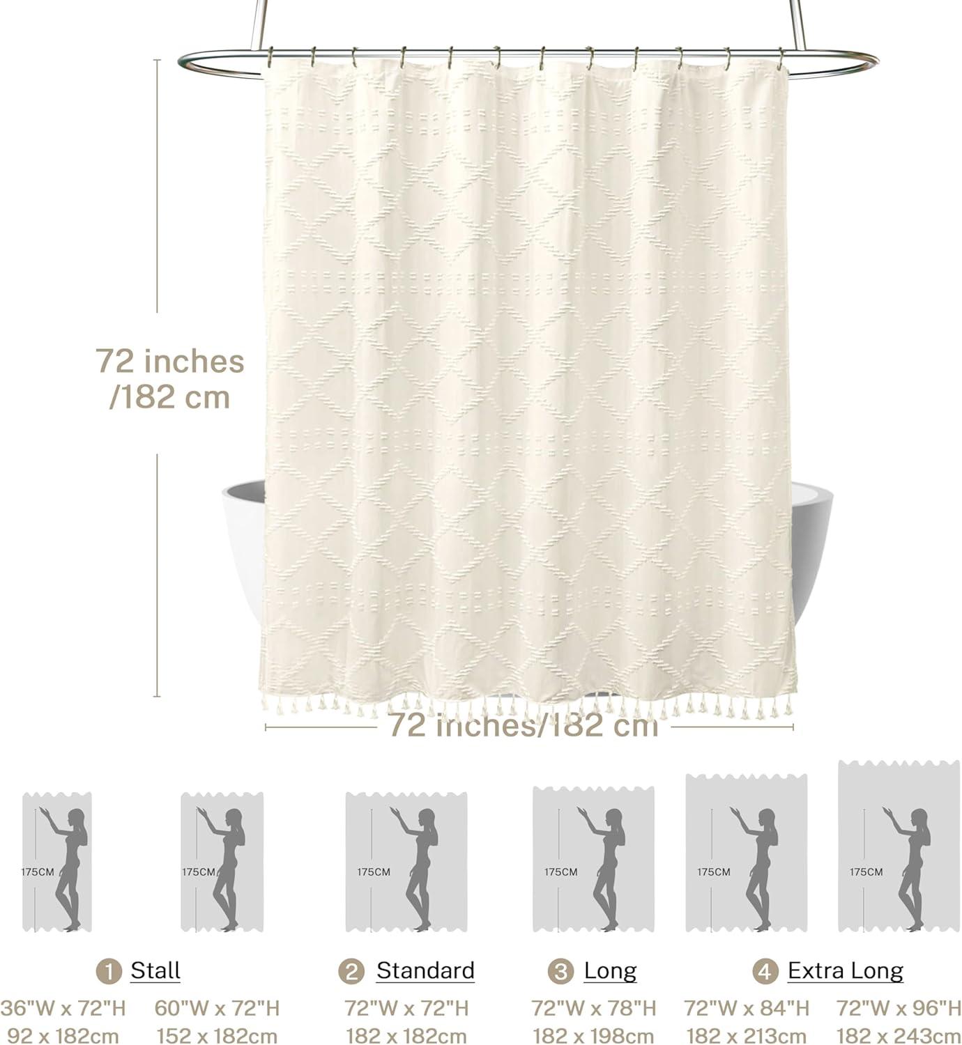 Cream Chevron Textured Boho Fabric Shower Curtain, 72 x 72