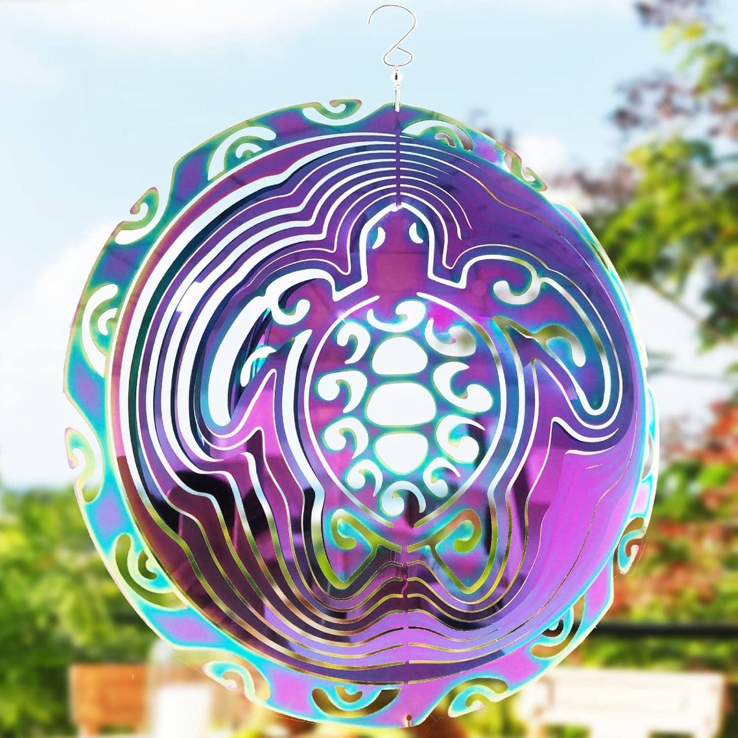 Wind Spinner Outdoor Metal 3D Wind Spinner Hanging Turtle Yard Garden Decor Gifts Stainless Steel Turtle Spinners with 360° Rotating Hook