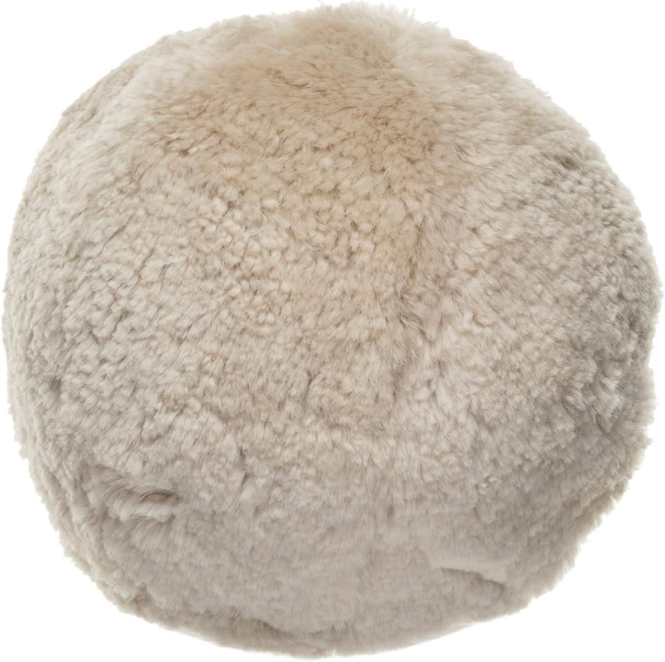 Cream Sheepskin Round Pillow with Polyester Insert