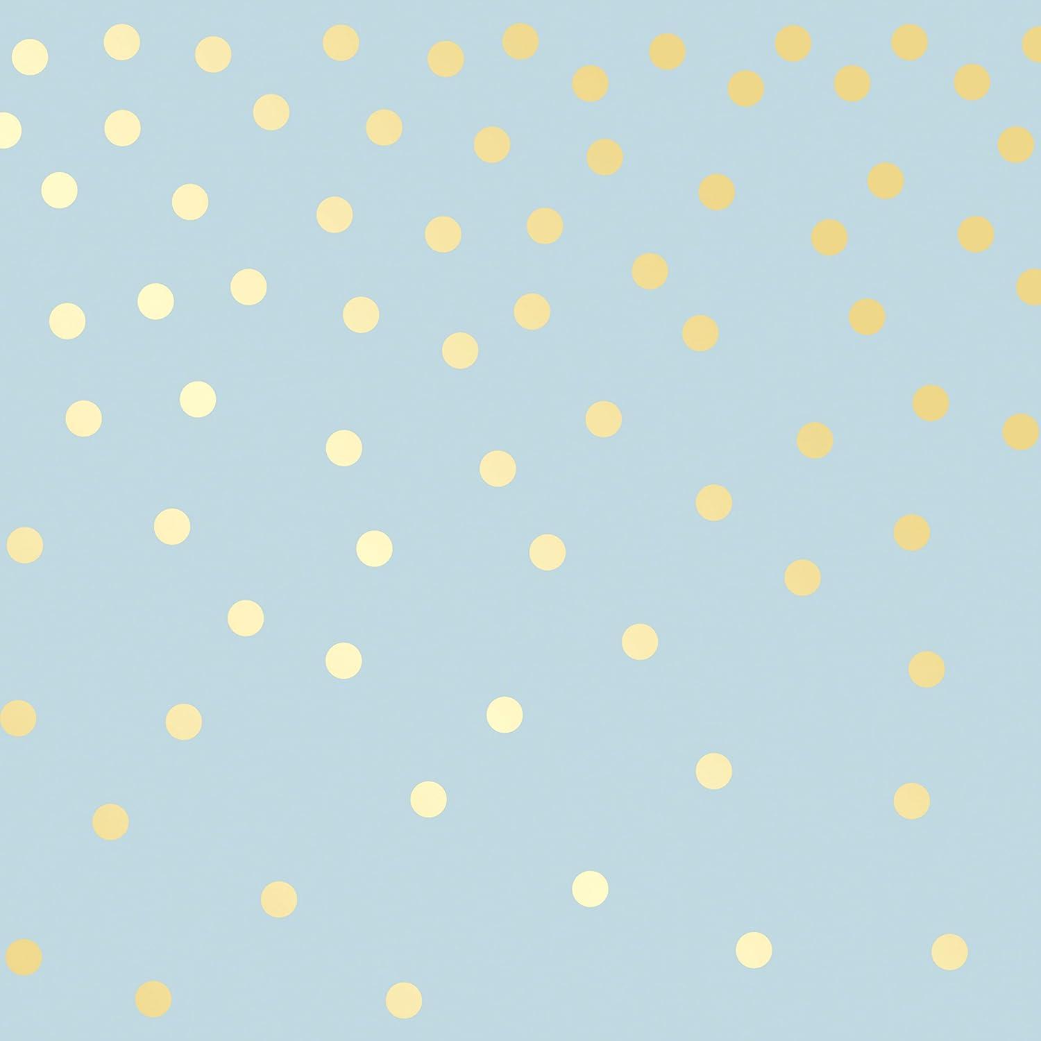 Tempaper Kids' Falling Dots Self-Adhesive Removable Borders Wallpaper Blue/Metallic Gold: Vinyl, Peelable, Washable