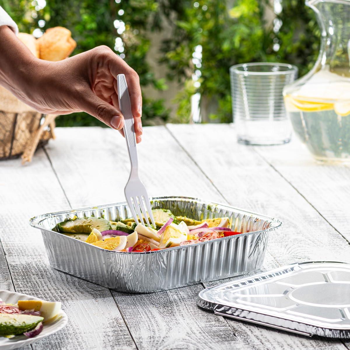 GUSTO Disposable Aluminum Square Foil Pans for Baking, Cooking, Food Prep, No Lids, 8", 25-Pack