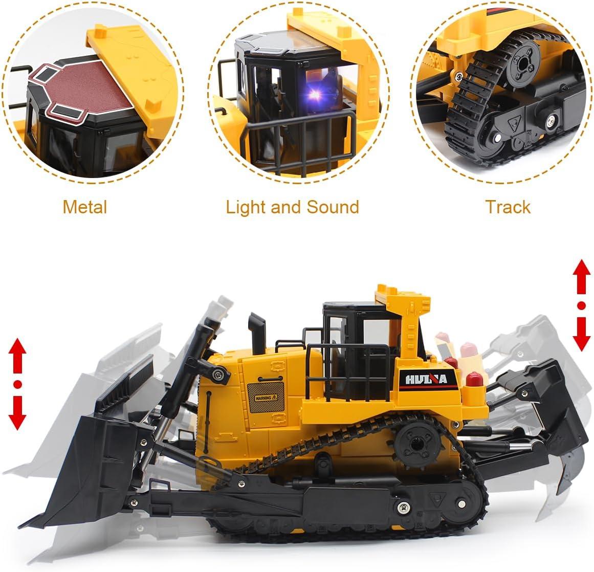 Fisca 1/16 Remote Control Bulldozer Toys for Kids, Children RC Dozer Front Loader Tractor Construction Vehicles