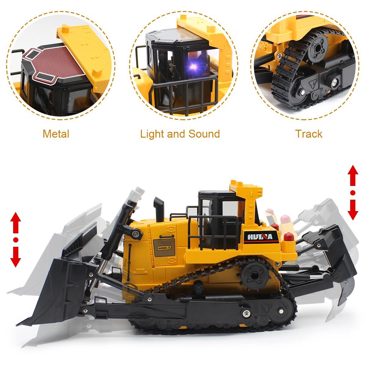 Fisca 1/16 Remote Control Bulldozer Toys for Kids, Children RC Dozer Front Loader Tractor Construction Vehicles