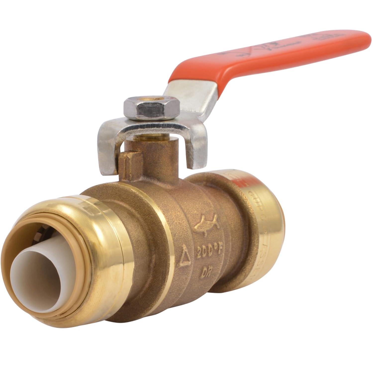 SharkBite 22185-0000LF Ball Valve 3/4 in Push-Fit x 3/4 in Push-Fit 2 Ports/Ways Brass