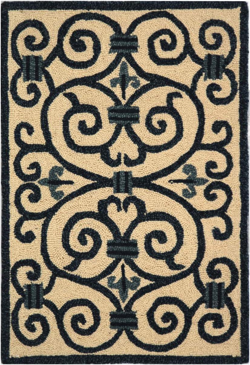 SAFAVIEH Chelsea Aragon Geometric Borders Wool Area Rug, Ivory/Dark Blue, 1'8" x 2'6"