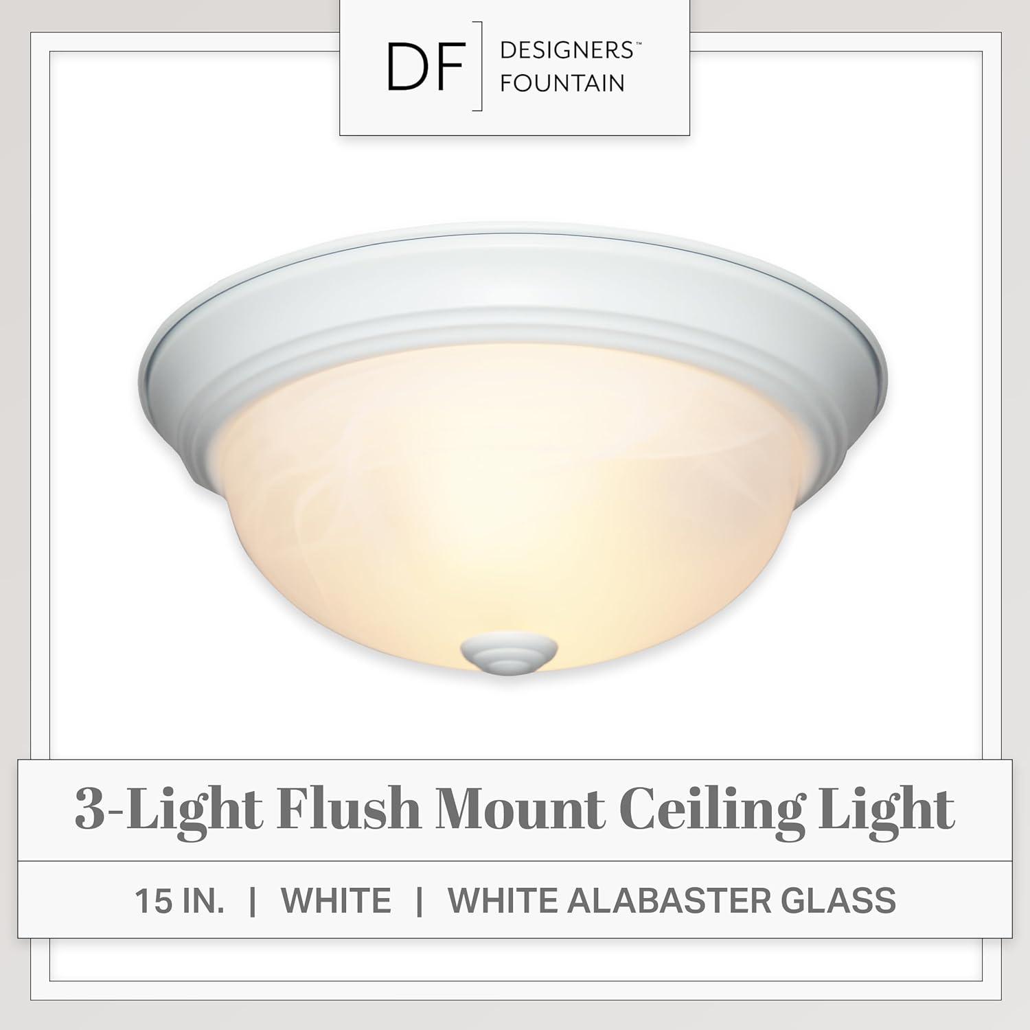 Designers Fountain 15 inch Large 3-Light White Flush Mount Ceiling Light, 1257L-WH-AL