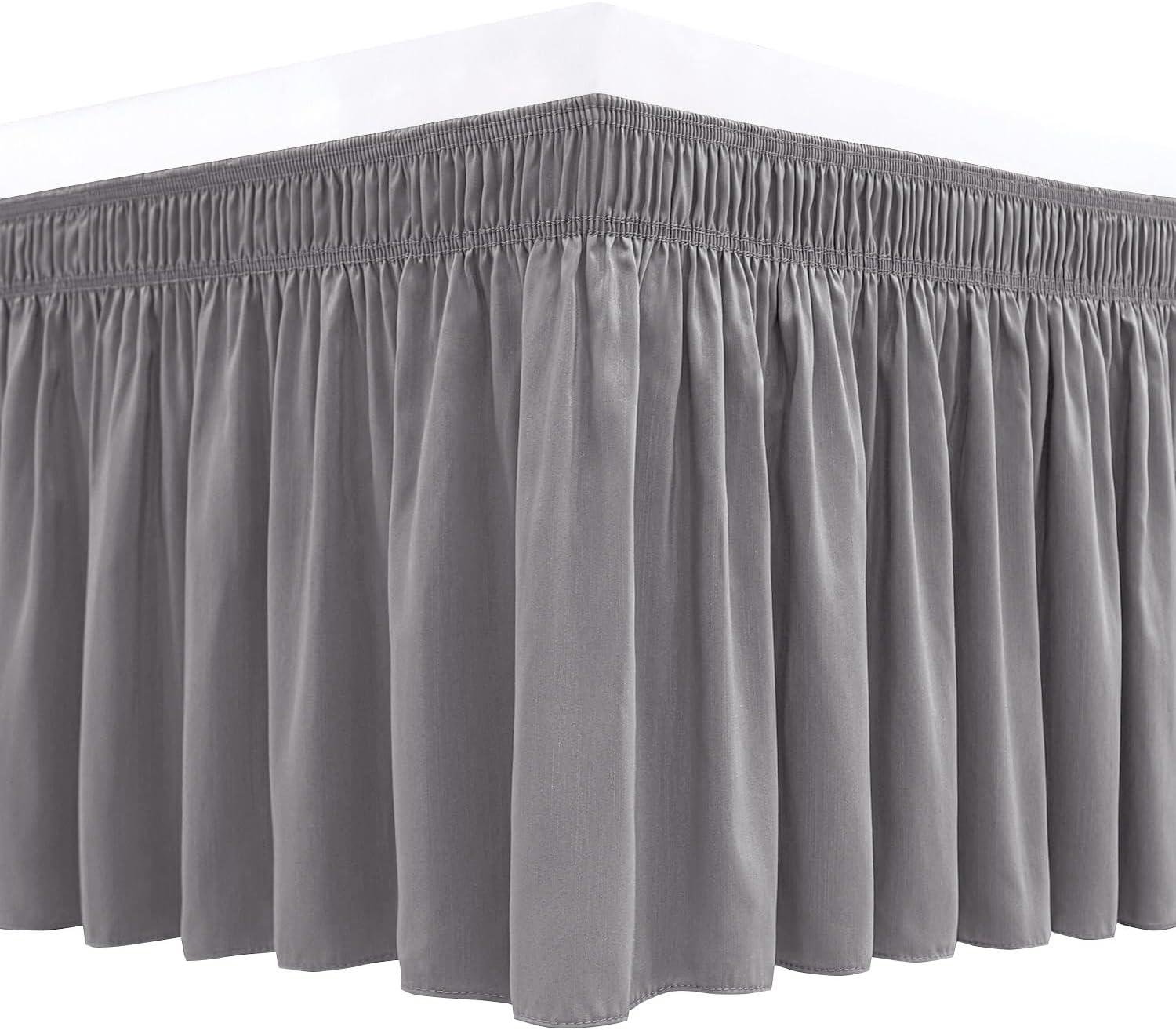 Queen Silver Grey Polyester Elastic Bed Skirt with Ruffles