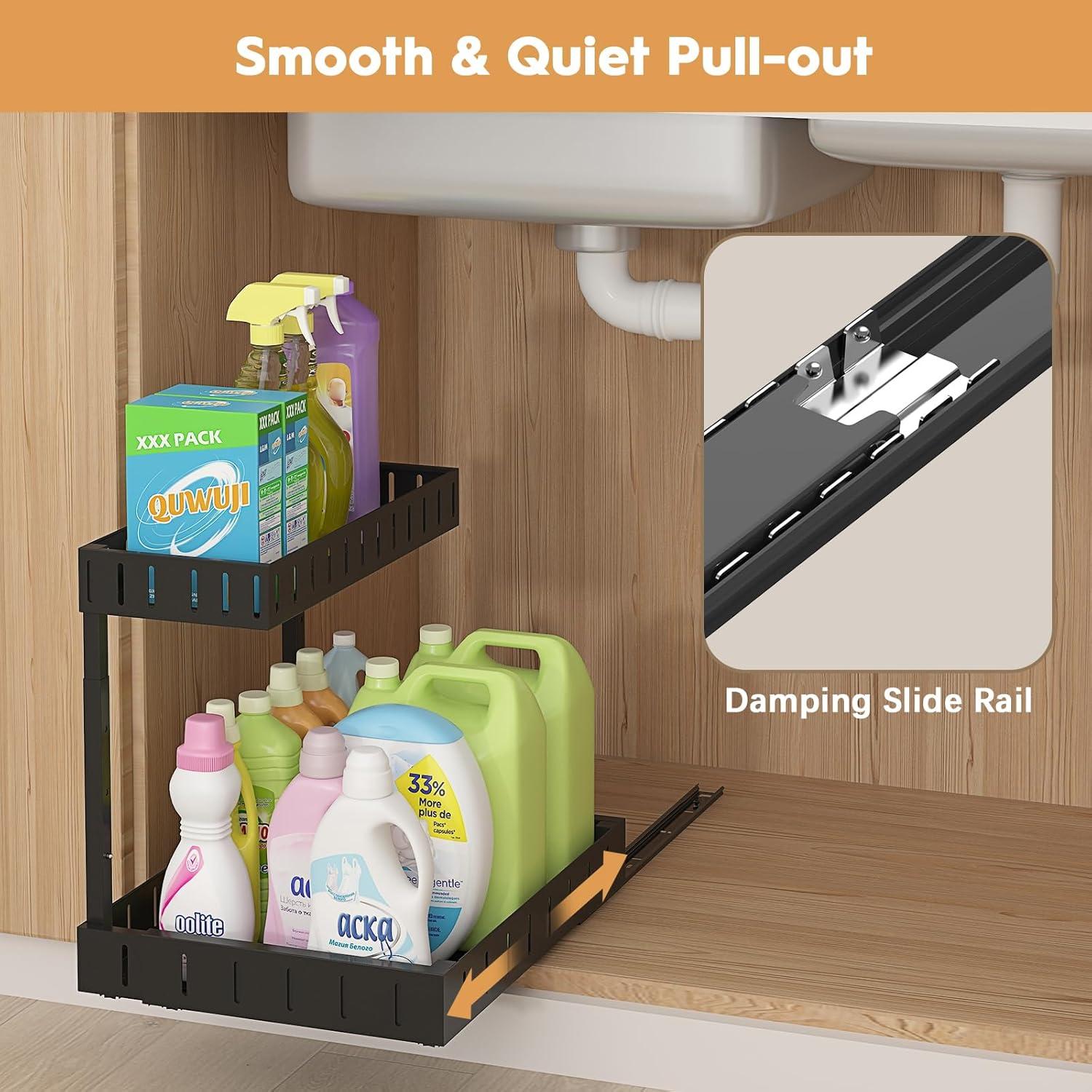 Rebrilliant Under Sink Organizer, 2 Tier Expandable Under Cabinet Organizer, Heights Adjustable Pull Out Storage For Kitchen Bathroom Laundry, Black, 1 Pack