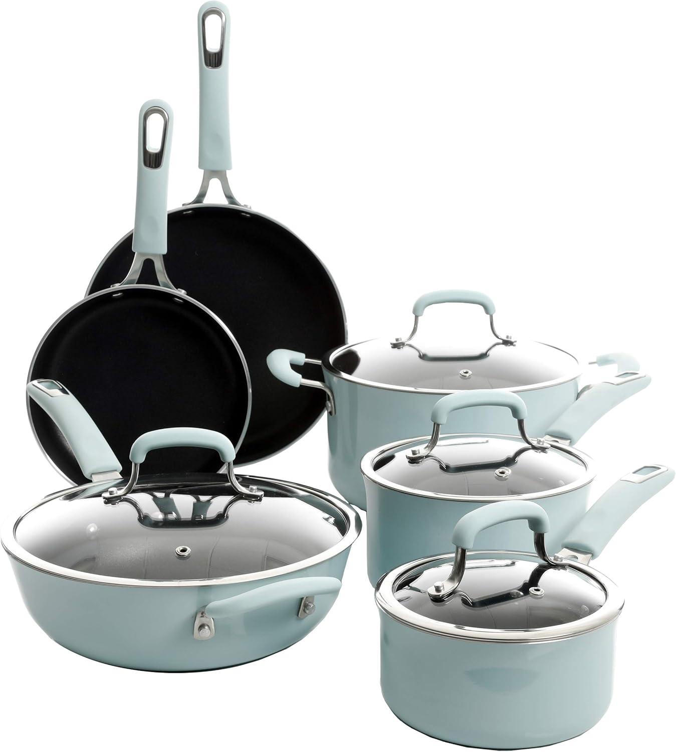 Kenmore Elite Glacier Blue Nonstick Aluminum 10-Piece Cookware Set