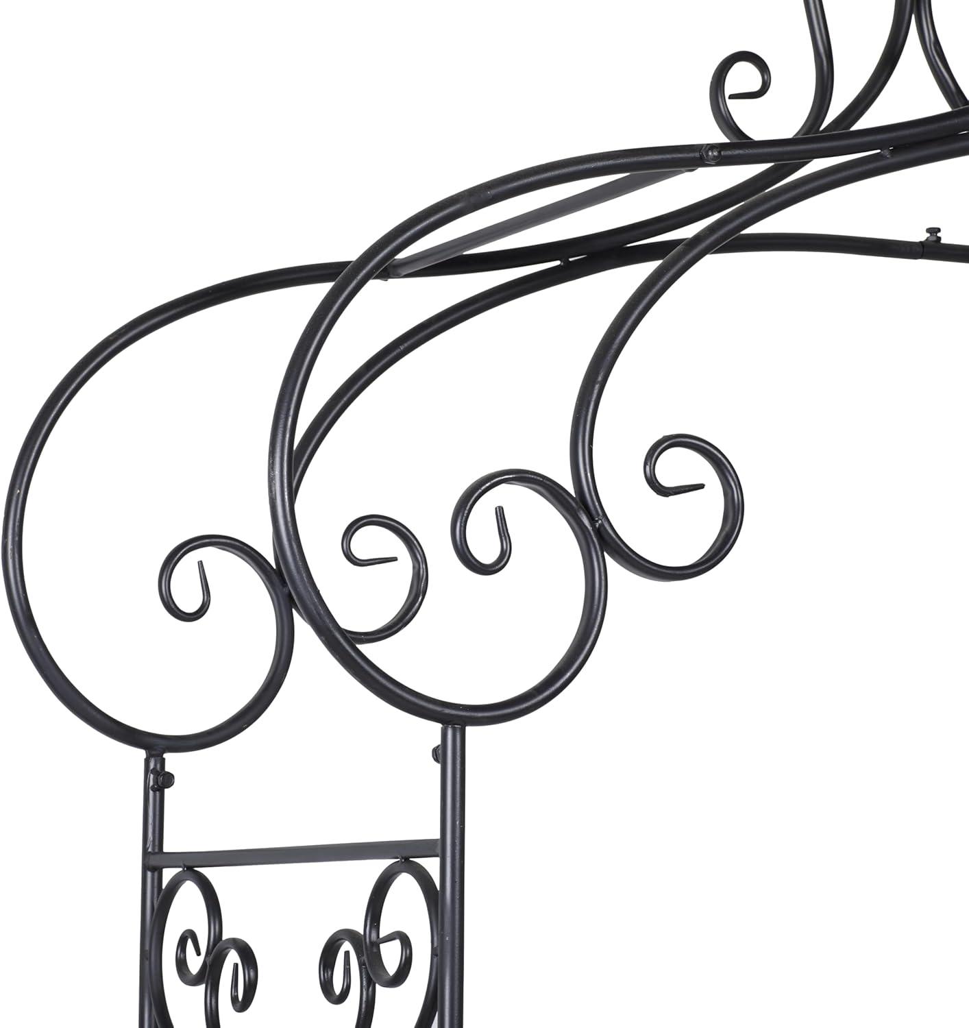 Black Metal Scrollwork Arched Garden Arbor