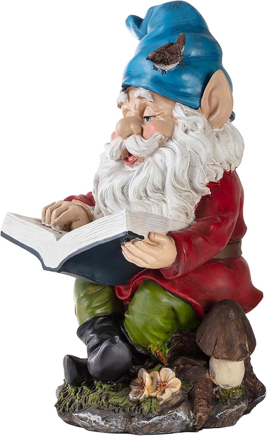 Colorful Resin Garden Gnome Reading Book Statue