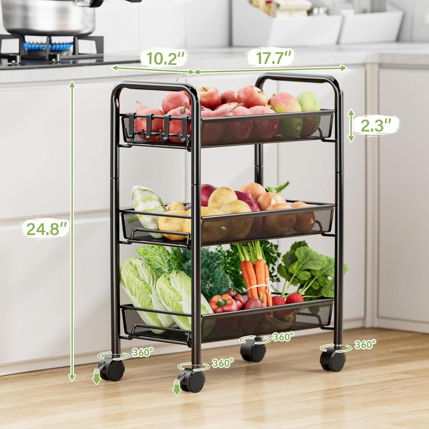 JANE EYRE 5-Tier Rolling Utility Storage Rack Cart on Wheels, Trolley Craft cart, Multi-Purpose Organizer Shelf, Black