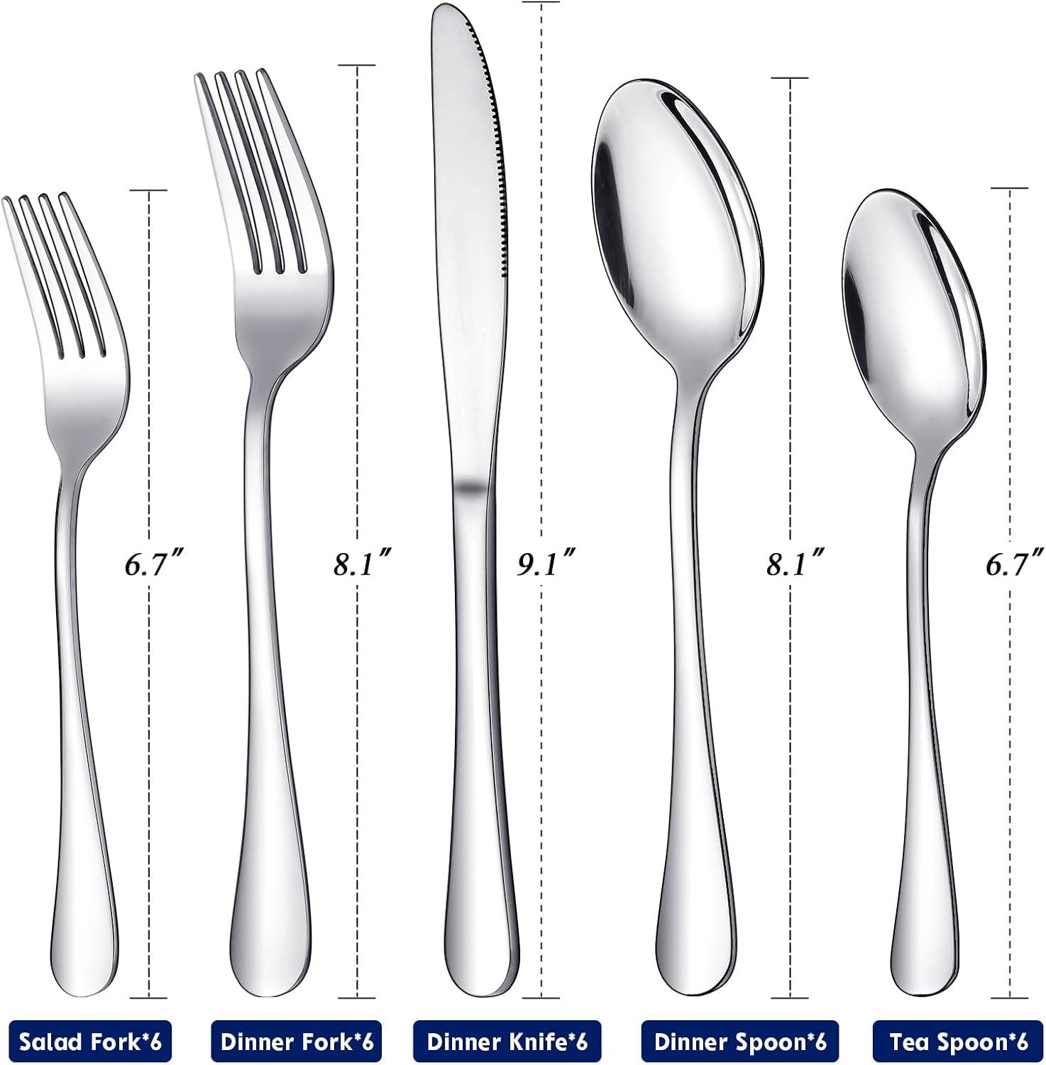 30-Piece Polished Stainless Steel Flatware Set for 6