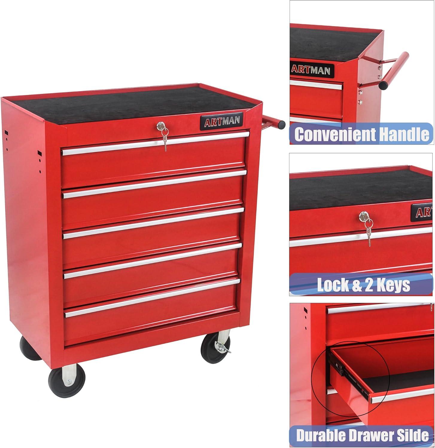 Yesurprise 12.99'' W 5 -Drawer Steel Job Site Storage with Wheels