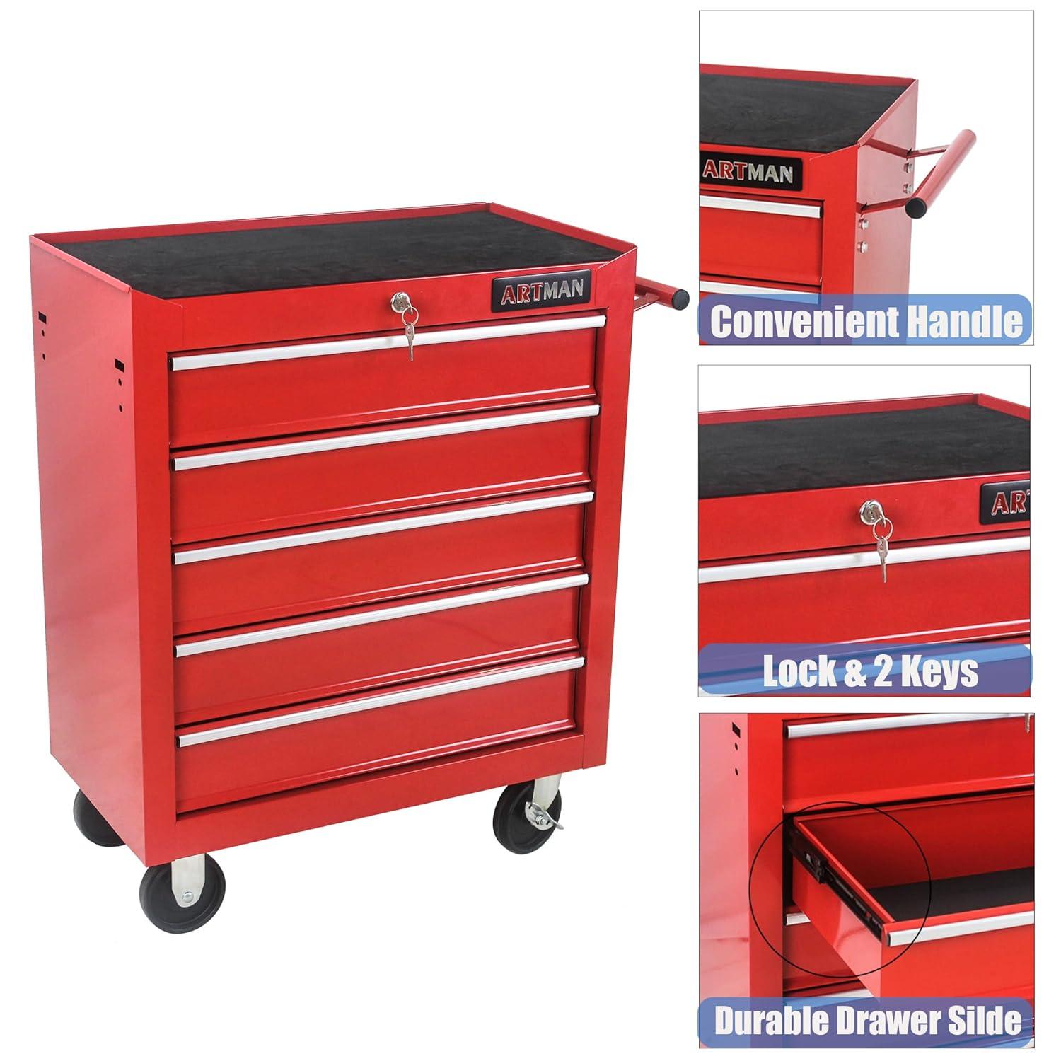 Yesurprise 12.99'' W 5 -Drawer Steel Job Site Storage with Wheels