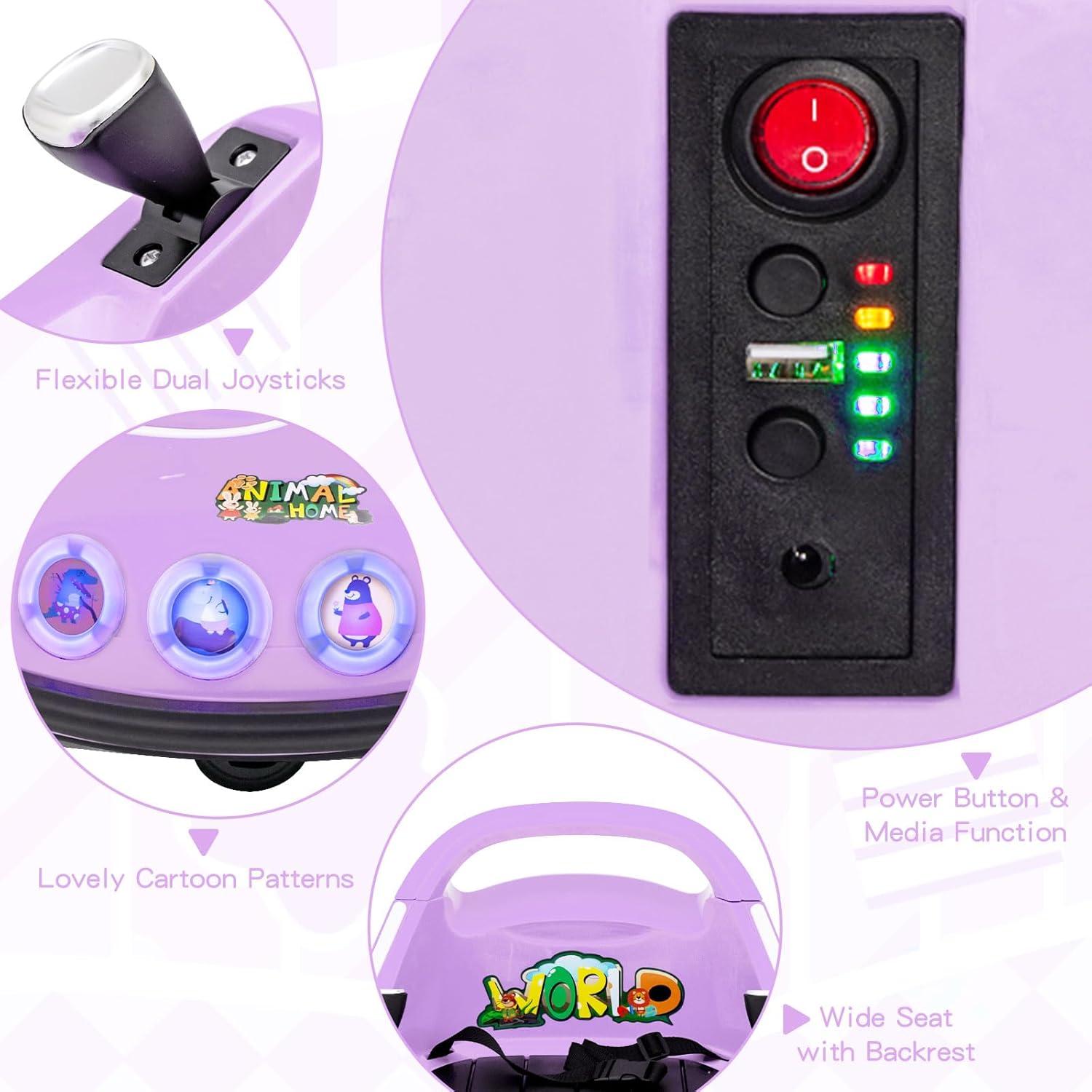 Costway 12V Kids Ride on Bumper Car Remote Control w/ Flashing LED Light & Music Purple