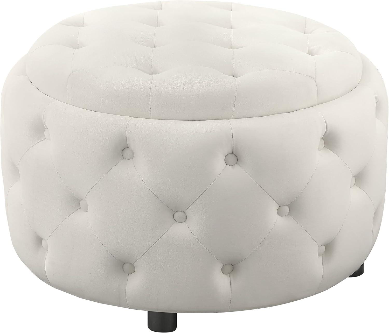 Angelina Tufted Storage Round Ottoman Pearl