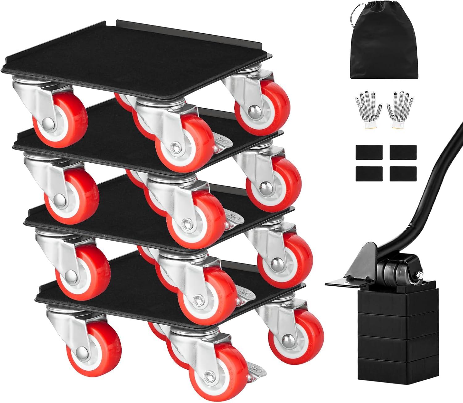 VEVOR Furniture Dolly, Maximum Load 1200 lbs, Heavy Duty Furniture Movers with 5 360° Rotation Wheels, Carbon Steel Panel, Furniture Lift Slider Tool Set for Appliances, Sofa, Fridge, Washing Machine