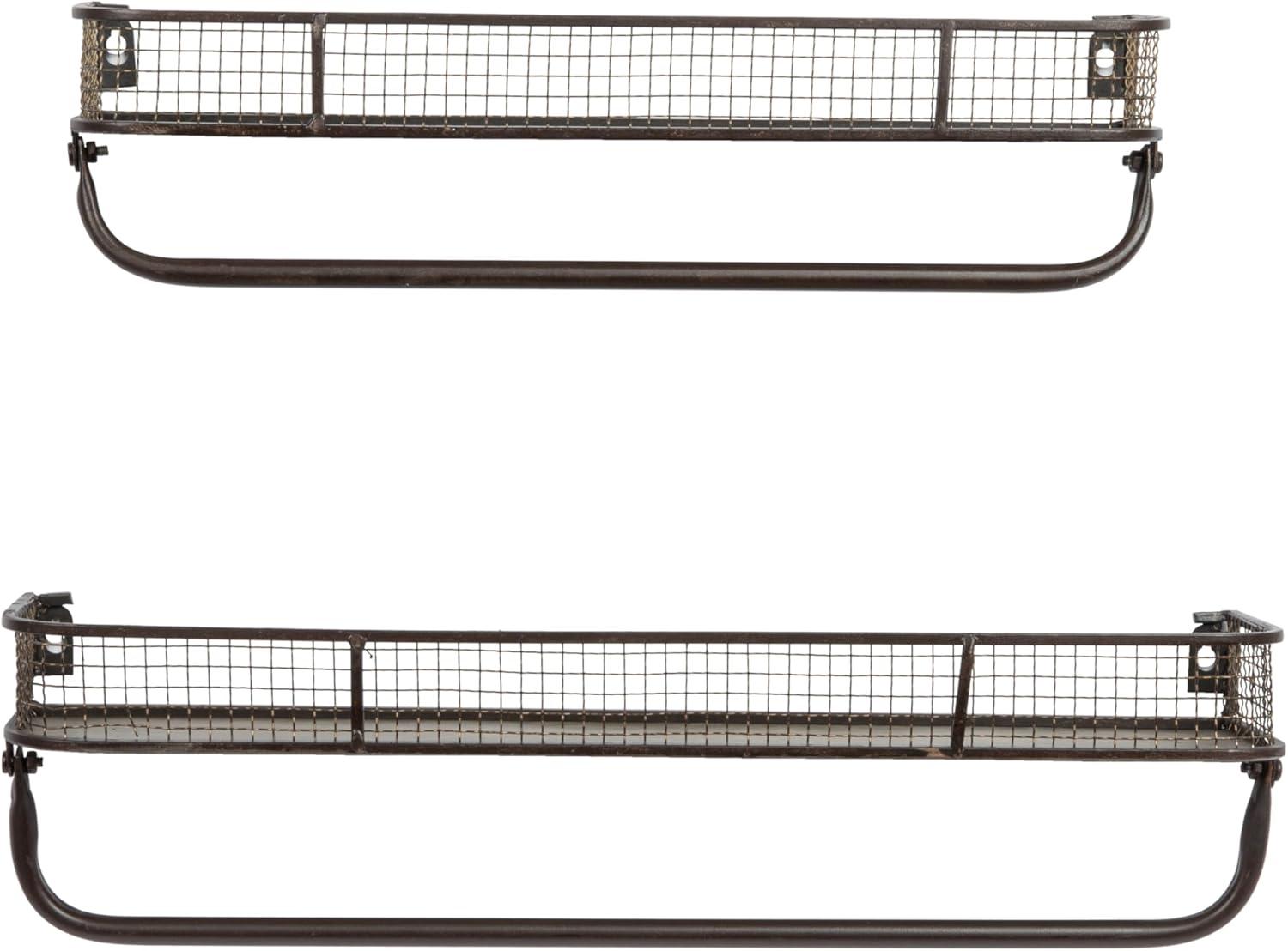 Storied Home (Set of 2) Metal Wall Shelves with Hanging Bar: Wrought Iron Towel Rod, No Assembly Required